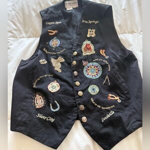 Black Embroidered Vest with Embroidery and Brass Buttons